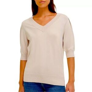 New DKNY puff sleeves lightweight sweater, birch off-white color, size XXL